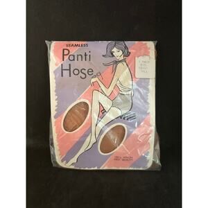386A. NOS Seamless Pantihose; 100% Nylon; Toast; Tall